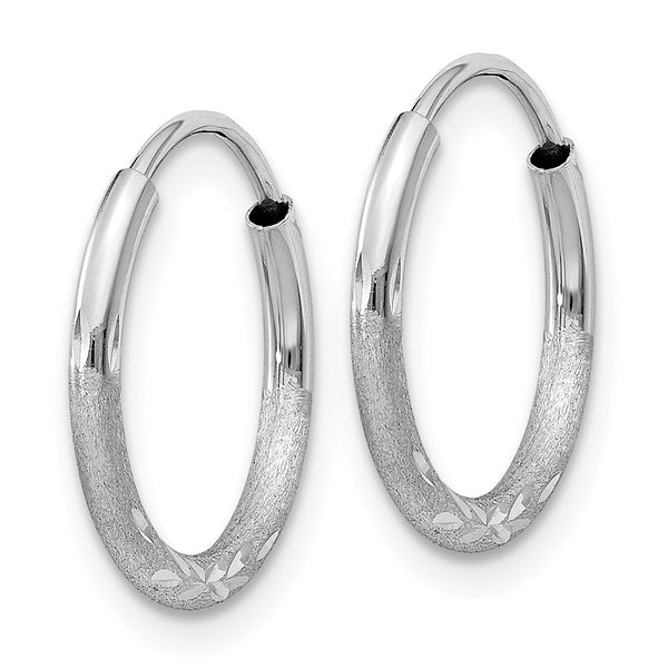 14KT White Gold 12X1.5MM Diamond-cut Hoop Earrings