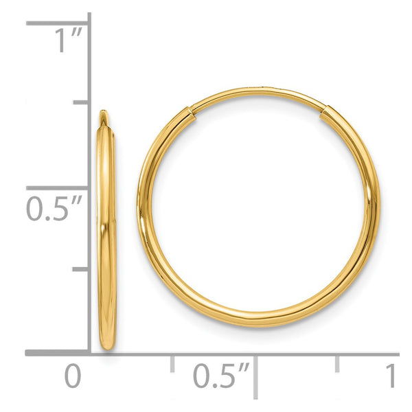 14KT Yellow Gold 17X1.25MM Hoop Earrings