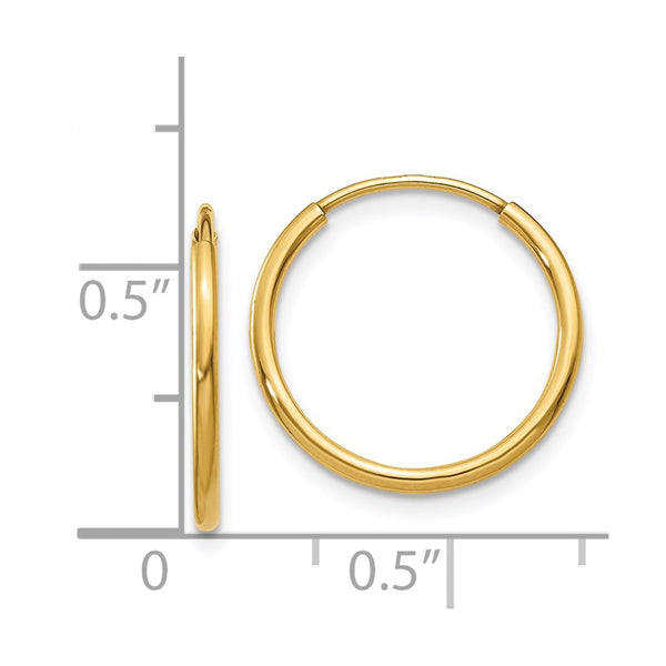 14KT Yellow Gold 16X1.25MM Hoop Earrings