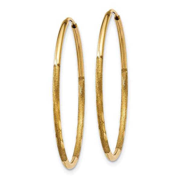 14KT Yellow Gold 26X1.25MM Diamond-cut Endless Hoop Earrings