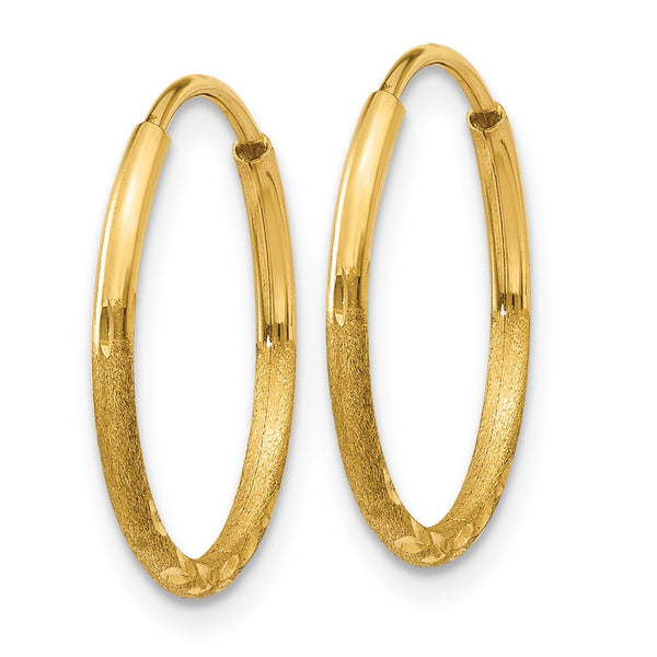 14KT Yellow Gold 14X1.25MM Diamond-cut Hoop Earrings