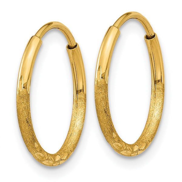 14KT Yellow Gold 12X1.25MM Diamond-cut Hoop Earrings