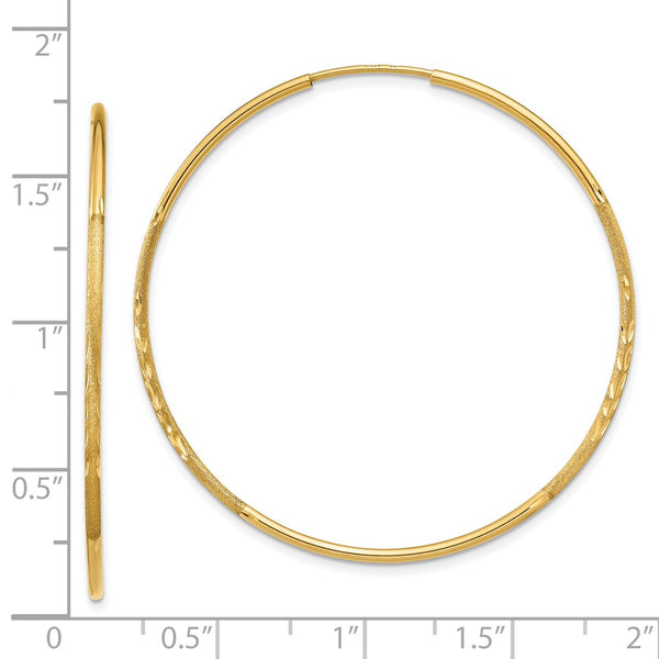 14KT Yellow Gold 41X1.25MM Diamond-cut Hoop Earrings