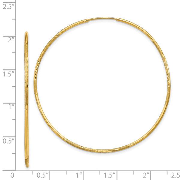 14KT Yellow Gold 51X1.25MM Diamond-cut Endless Hoop Earrings