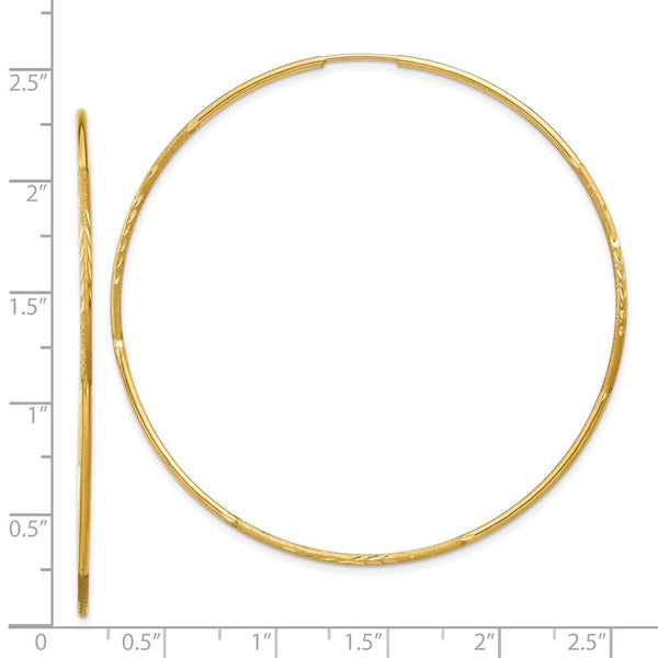 14KT Yellow Gold 58X1.25MM Diamond-cut Hoop Earrings