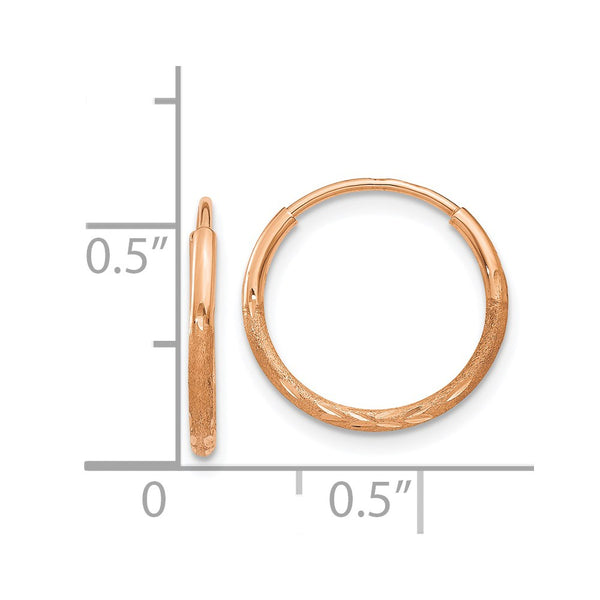 14KT Rose Gold 14X1.25MM Diamond-cut Hoop Earrings