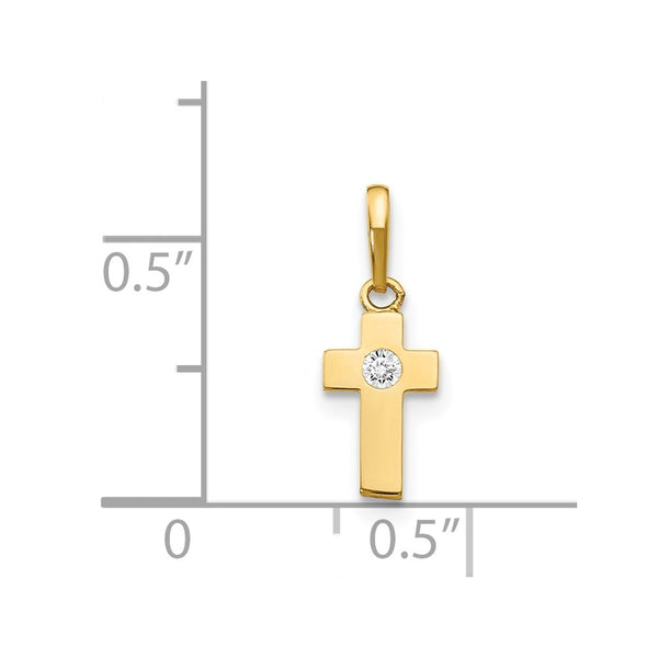 14KT Yellow Gold Cubic Zirconia Childrens Cross Pendant. Chain Not Included