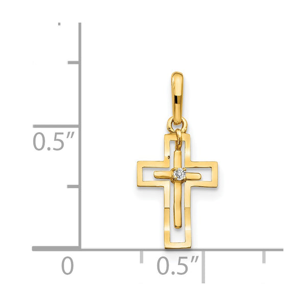 14KT Yellow Gold Cubic Zirconia Childrens Cross Pendant. Chain Not Included