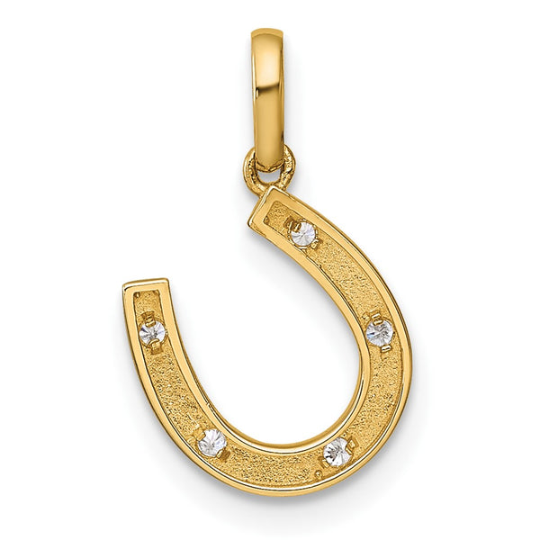 14KT Yellow Gold Cubic Zirconia 11X10MM Horseshoe Pendant. Chain Not Included