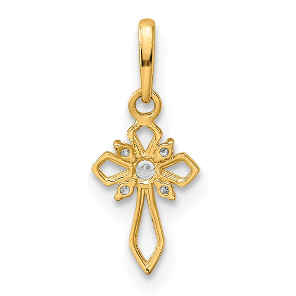 14KT Yellow Gold Cubic Zirconia Childrens Fancy Cross Pendant. Chain Not Included