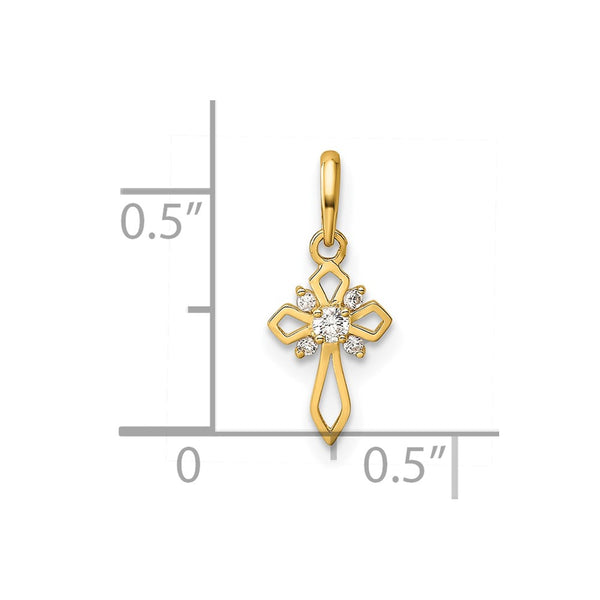 14KT Yellow Gold Cubic Zirconia Childrens Fancy Cross Pendant. Chain Not Included