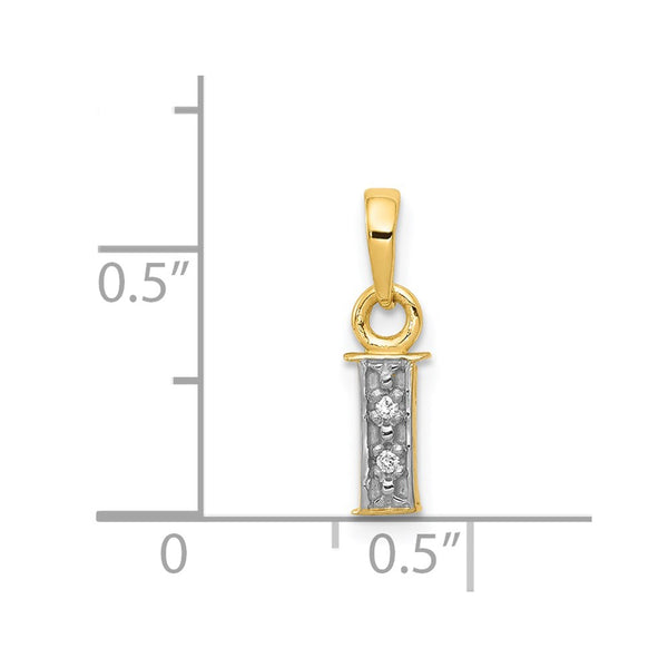 14KT Yellow Gold With Rhodium Plating 1/100 CTW 15X8MM Initial Pendant; Initial I. Chain not Included