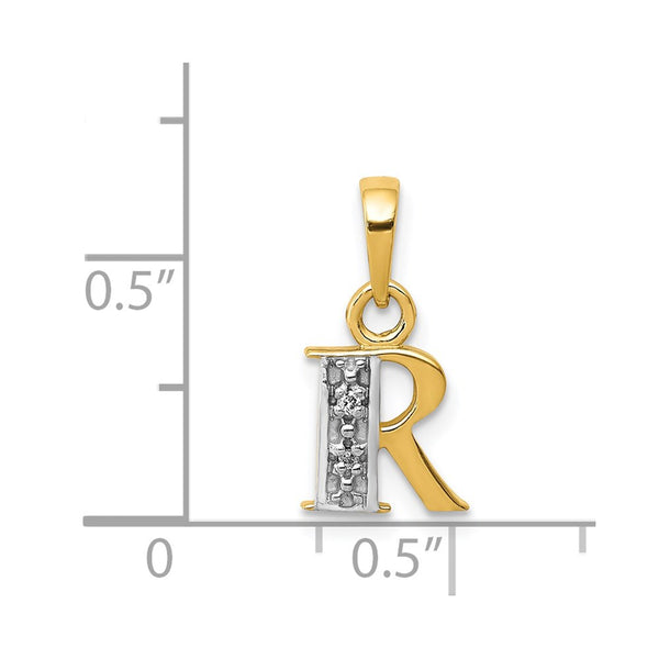 14KT Yellow Gold With Rhodium Plating 1/100 CTW 15X8MM Initial Pendant; Initial R. Chain not Included