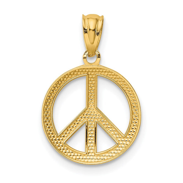 14KT Yellow Gold 30X12MM Peace Sign Pendant. Chain Not Included