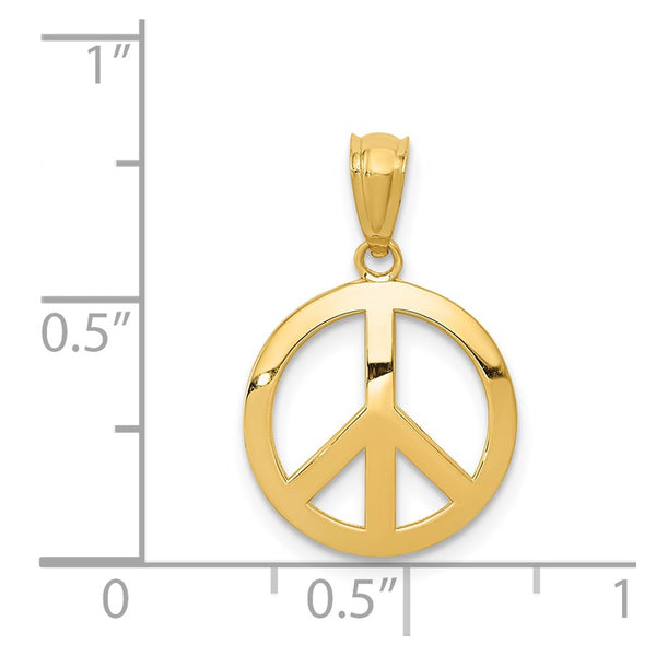 14KT Yellow Gold 30X12MM Peace Sign Pendant. Chain Not Included