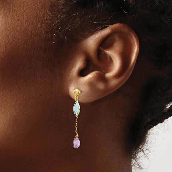 14KT Yellow Gold Blue Topaz and Amethyst Earrings