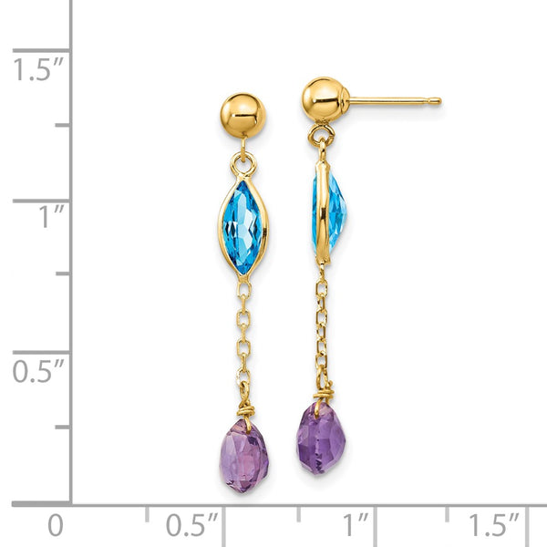 14KT Yellow Gold Blue Topaz and Amethyst Earrings