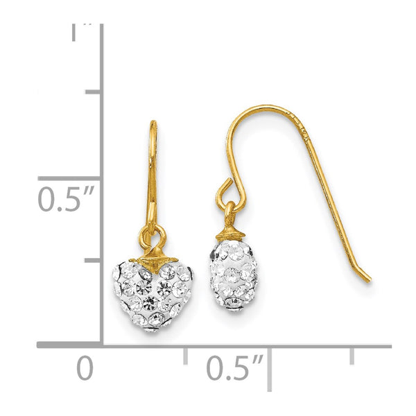 14KT Yellow Gold Crystal 15X7MM Drop & Dangle Heart Earrings