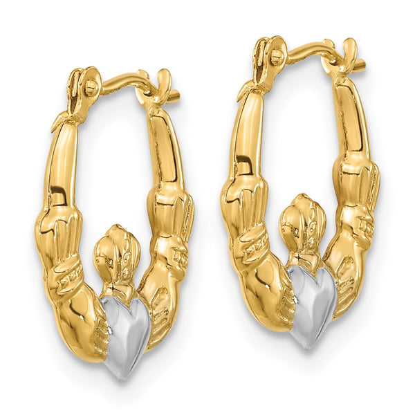 14KT Yellow Gold With Rhodium Plating 17.5X16MM Claddagh Hoop Earrings