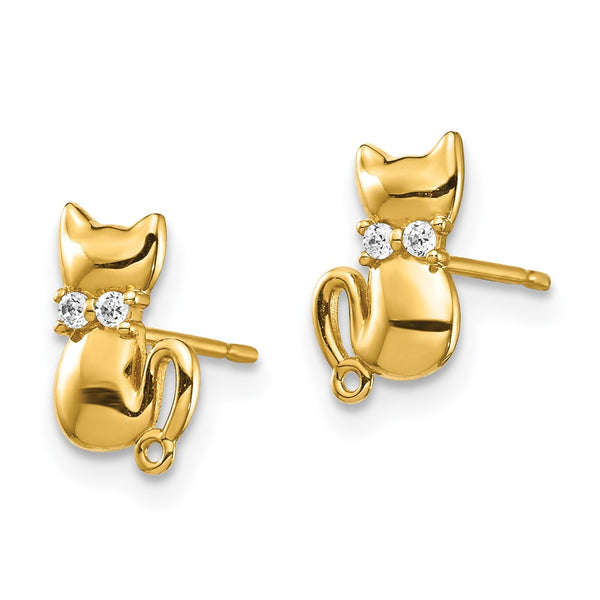 14KT Yellow Gold Cubic Zirconia Cat Earrings