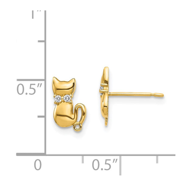 14KT Yellow Gold Cubic Zirconia Cat Earrings