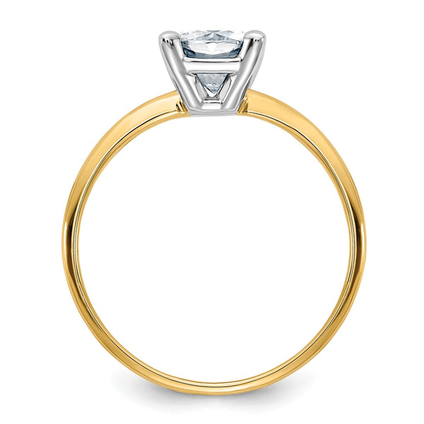 6MM Cushion Moissanite Solitaire Engagement Ring in 14KT Yellow Gold; Size 6