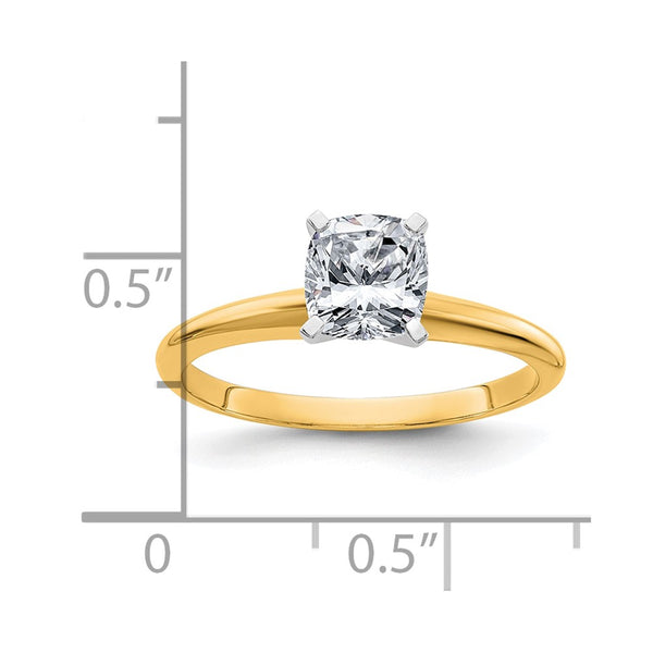 6MM Cushion Moissanite Solitaire Engagement Ring in 14KT Yellow Gold; Size 6