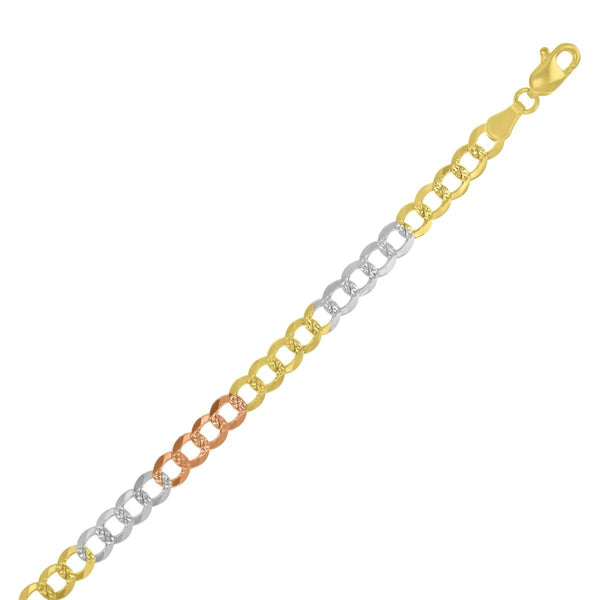 10KT Tri-Color Gold 8-inch Curb Bracelet