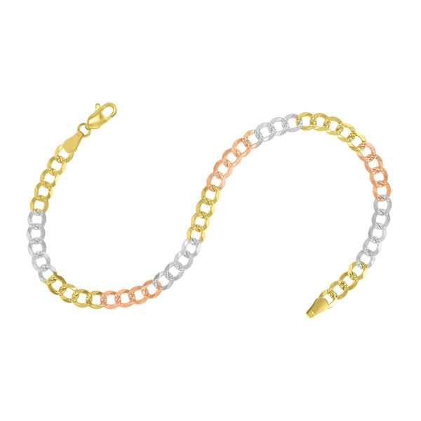 10KT Tri-Color Gold 8-inch Curb Bracelet