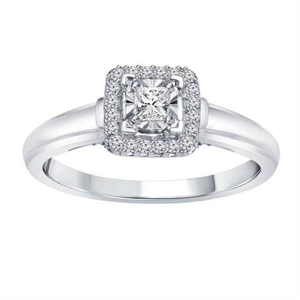 Premiere 1/3 CTW Princess Cut Diamond Illusion Set Solitaire Engagement Ring in 10KT White Gold