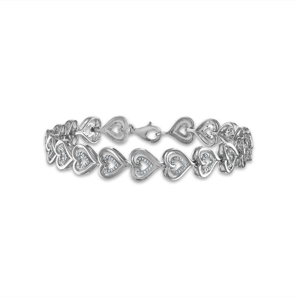 1/10 CTW Diamond Heart 7.5" Bracelet in Rhodium Plated Sterling Silver