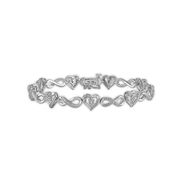 1/20 CTW Diamond Heart Infinity 7.25" Bracelet in Rhodium Plated Sterling Silver