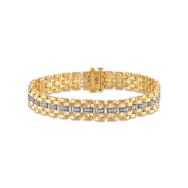 1 CTW Diamond Rolex-look 8.5" Bracelet in 10KT Yellow Gold Plated Sterling Silver