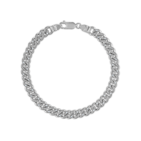 Luxe Layers 1/4 CTW Diamond Cuban Link 8.5" Bracelet in Rhodium Plated Sterling Silver