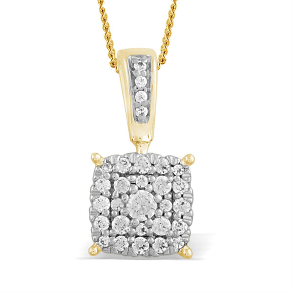 1/7 CTW Diamond Cluster 18" Pendant in 10KT Yellow Gold