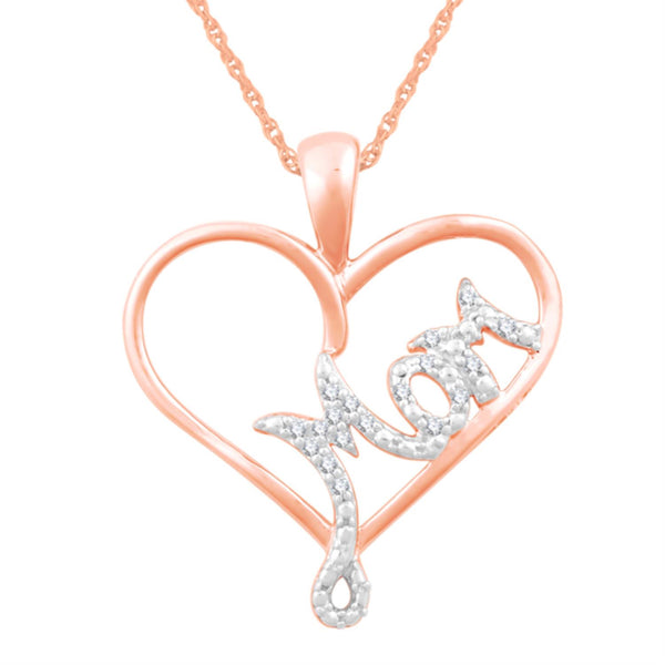 1/20 CTW Diamond Heart Mom 18" Pendant in 10KT Rose Gold