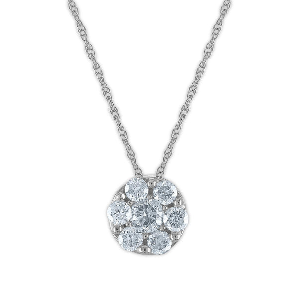 1/2 CTW Diamond Cluster 18" Pendant in 10KT White Gold