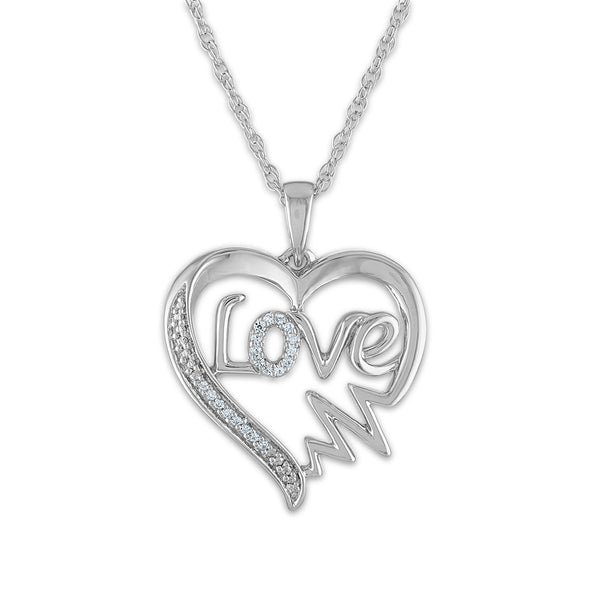 1/16 CTW Diamond Heart 18" Pendant in 10KT White Gold Plated Sterling Silver