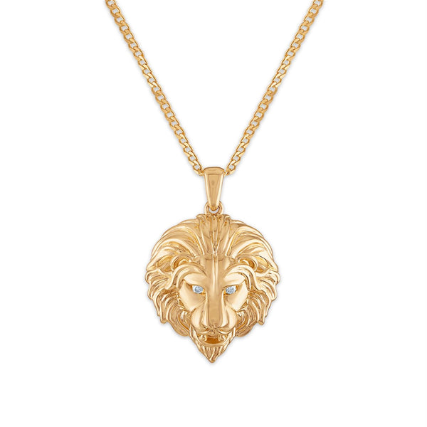 1/20 CTW Diamond Fashion Lion Head 22" Pendant in 10KT Yellow Gold