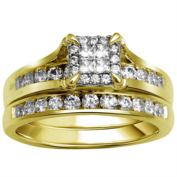 1 CTW Diamond Halo Bridal Set Ring in 10KT Yellow Gold