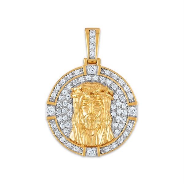 10KT Yellow Gold 1 CTW Diamond 25X35MM Jesus Christ Religious Pendant-Chain Not Included