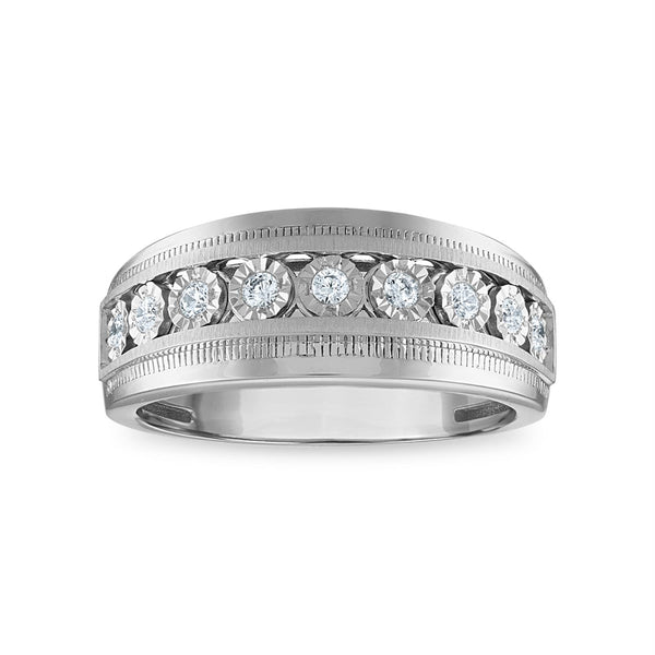 1/4 CTW Diamond Illusion Set Wedding Ring in Rhodium Plated Sterling Silver