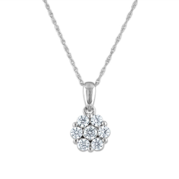 EcoLove 1/2 CTW Lab Grown Diamond Cluster Flower Shaped 18" Pendant in 14KT White Gold