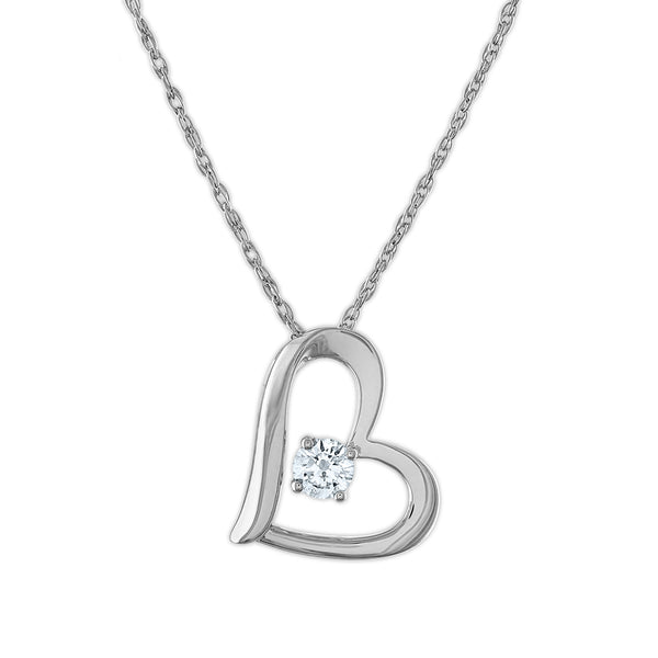 EcoLove 1/5 CTW Lab Grown Diamond Heart 18" Pendant in Rhodium Plated Sterling Silver