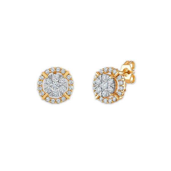 3/4 CTW Diamond Cluster Halo Stud Earrings in 10KT White and Yellow Gold