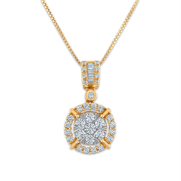 3/4 CTW Diamond Cluster Halo 18" Pendant in 10KT White and Yellow Gold