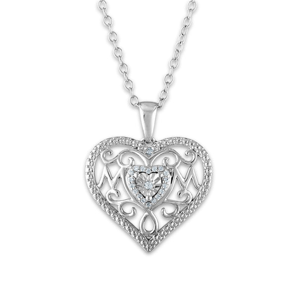 1/16 CTW Diamond Heart Mom Pendant in Sterling Silver