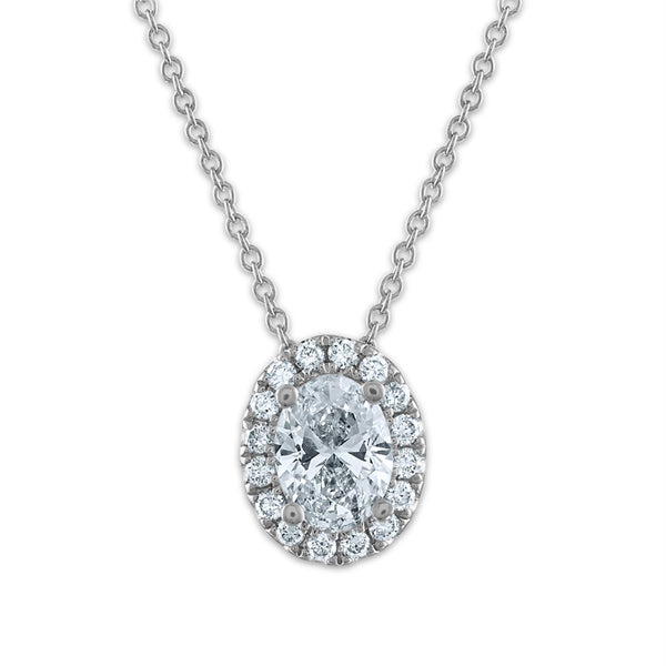 Signature EcoLove 3/4 CTW Lab Grown Diamond Halo Oval Shaped 18" Pendant in 14KT White Gold