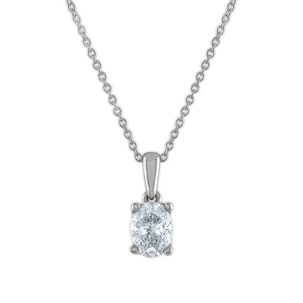 Signature EcoLove 3/4 CTW Lab Grown Diamond Solitaire Oval Shaped 18" Pendant in 14KT White Gold