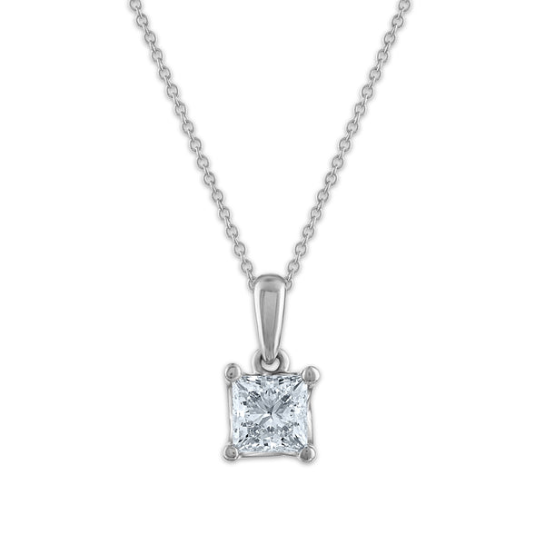 Signature EcoLove 3/4 CTW Lab Grown Diamond Solitaire Princess Cut 18" Pendant in 14KT White Gold